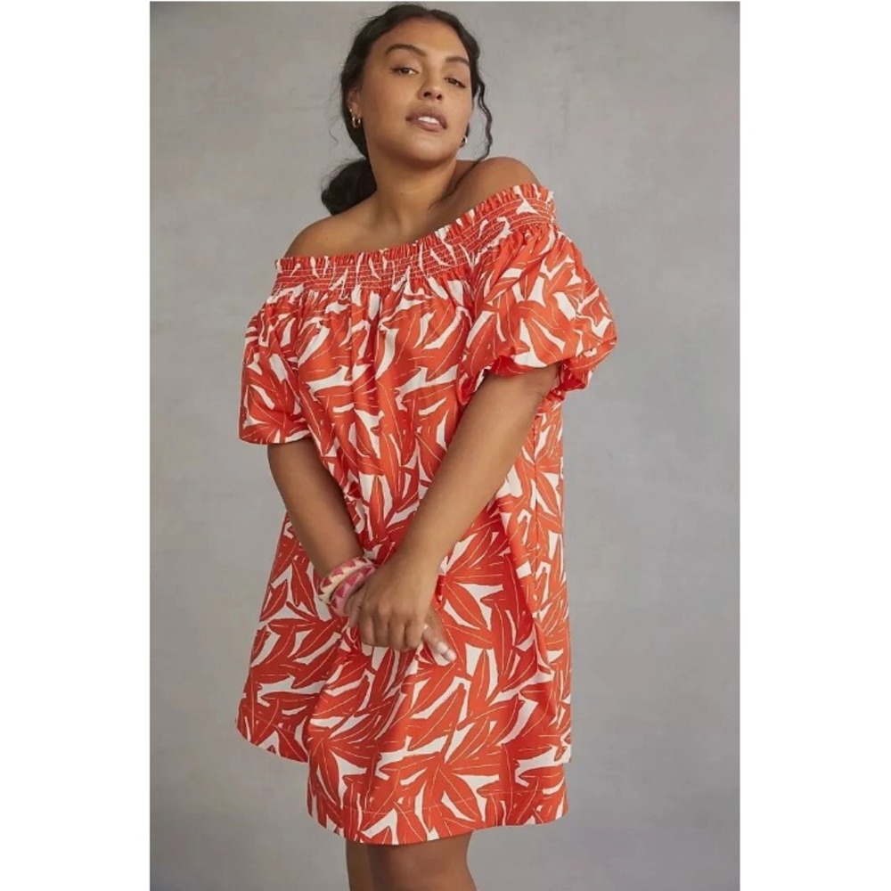 ANTHROPOLOGIE WHIT TWO Banana Leaf Off-The-Shoulder Tunic Dress Plus Size 2X NEW